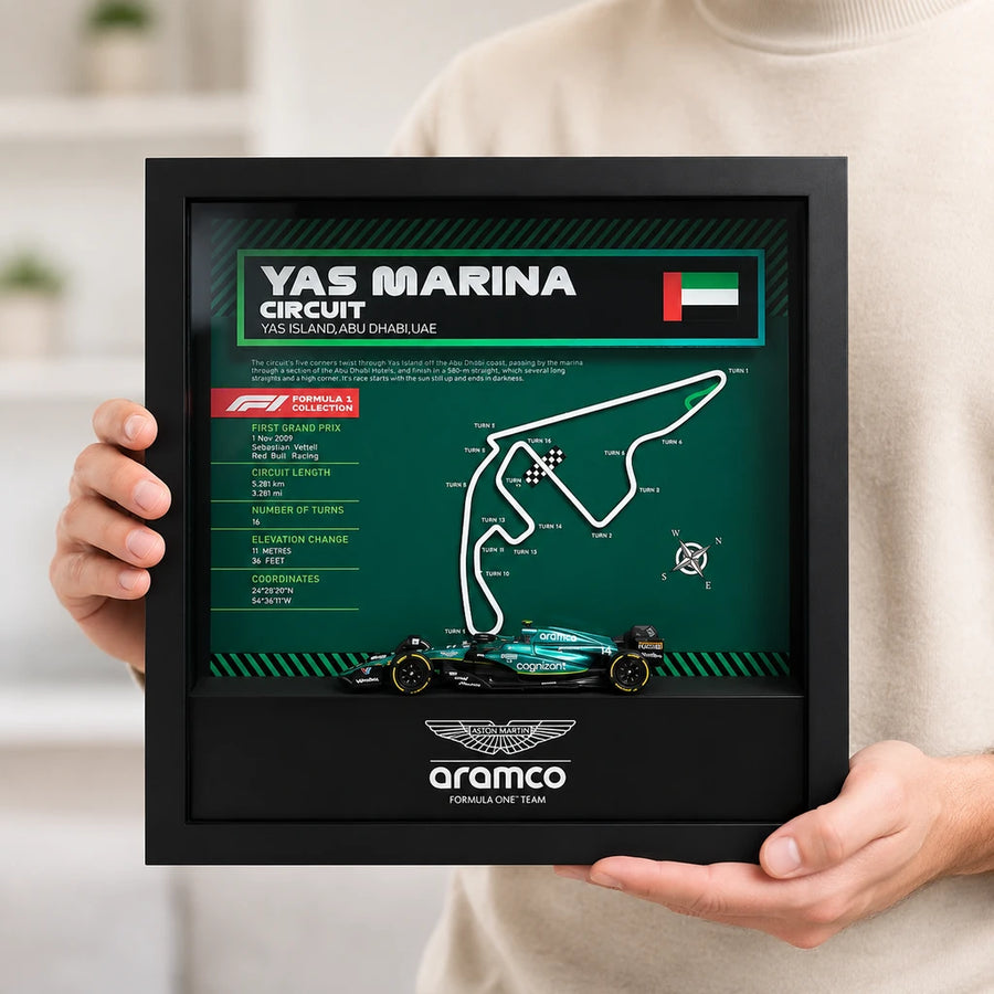 Aston Martin F1 Fernando Alonso Circuit Map Framed Model Car Display Framed Model Car Display