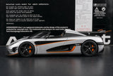 AutoArt Koenigsegg 2014 One1 Silver 1:18 – نموذج معدني قابل للجمع من القالب المصبوب