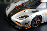 AutoArt Koenigsegg 2015 Agera RS سيلفر 1:18 – نموذج معدني قابل للجمع مصبوب، مصبوب.