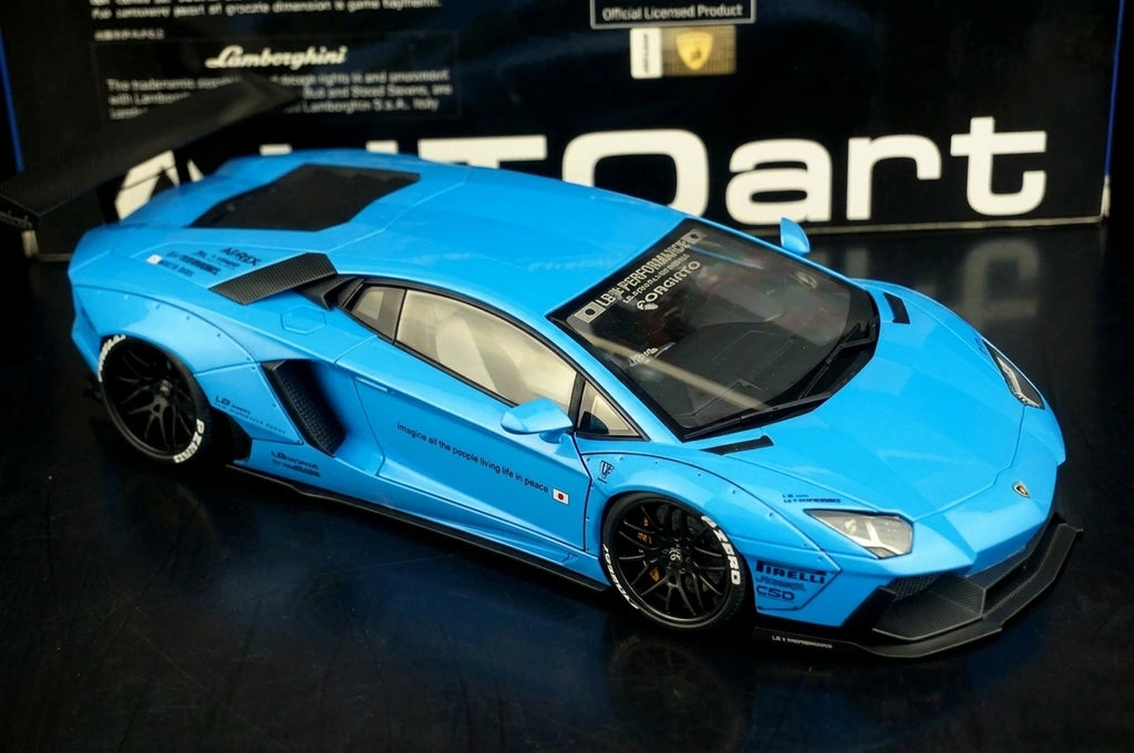 AutoArt Lamborghini 2012 Aventador LP700-4 LB-ووركس بلو 1:18 – نموذج معدني قابل للجمع من القالب المصبوب