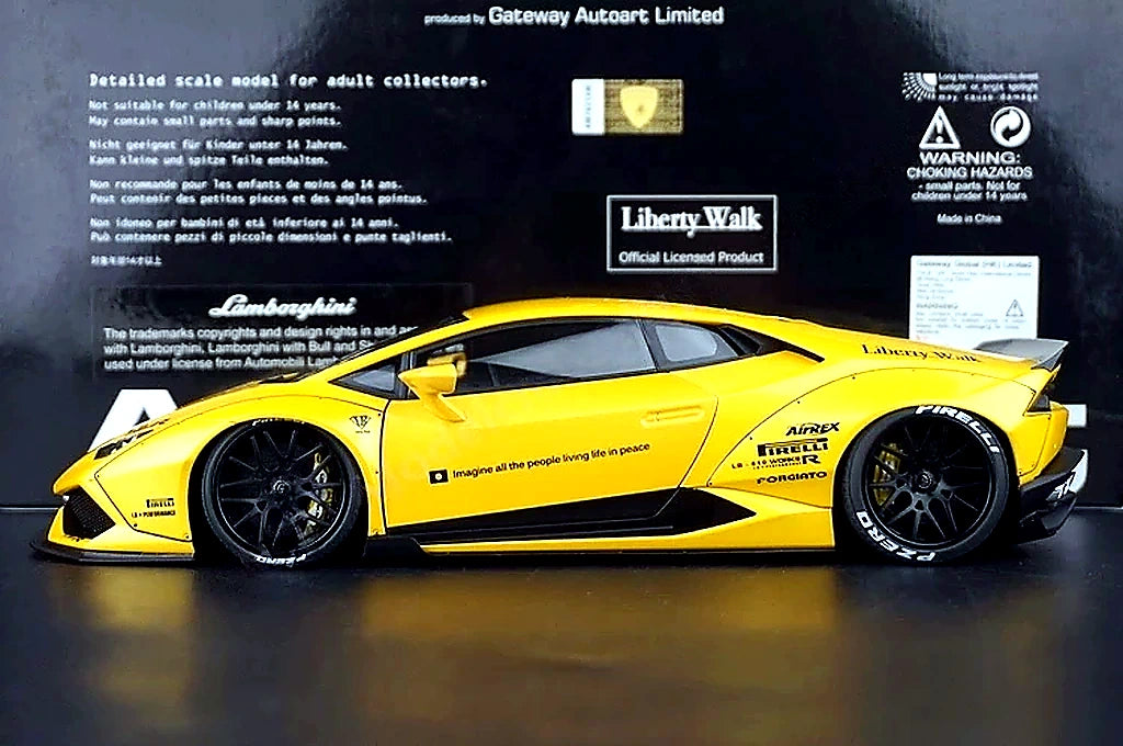 AutoArt Lamborghini 2015 هوراكان LP610-4 LB-ووركس أصفر 1:18 – نموذج معدني قابل للجمع من القالب المصبوب