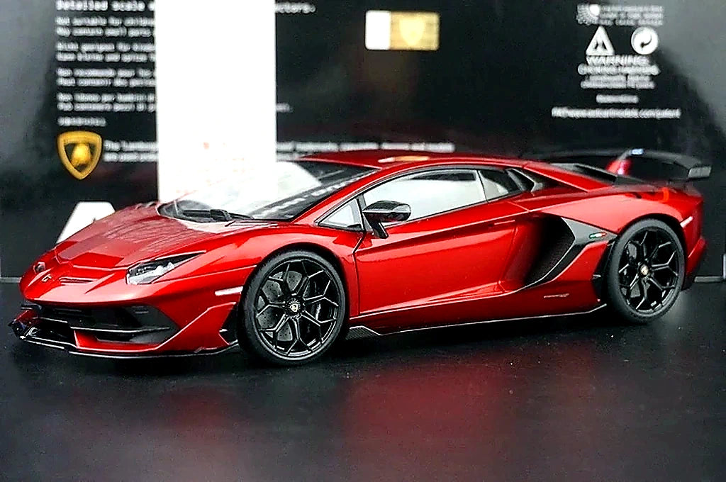 AutoArt Lamborghini 2018 Aventador SVJ بورغوندي 1:18 – نموذج معدني قابل للجمع من القالب المصبوب