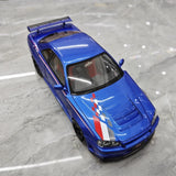 [AutoArt] 1:18 Nissan 1999 Skyline GT-R R34 R-tune Blue Model Car Die-Cast