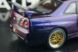 AutoArt Nissan 1999 Skyline GT-R R34 V-Spec BBS Wheel Purple 1:18 – Modello da collezione pressofuso