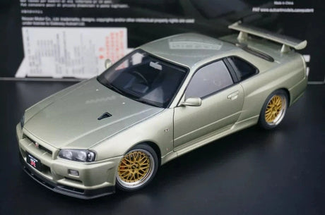 AutoArt Nissan 2000 Skyline GT-R R34 V-Spec II BBS Wheel Gold 1:18 – Sammelobjekt, Druckgussmodell, Druckguss