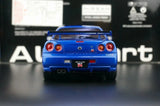 AutoArt Nissan 2000 Skyline GT-R R34 V-Spec II Blue 1:18 – نموذج معدني قابل للجمع مصبوب، مصبوب.