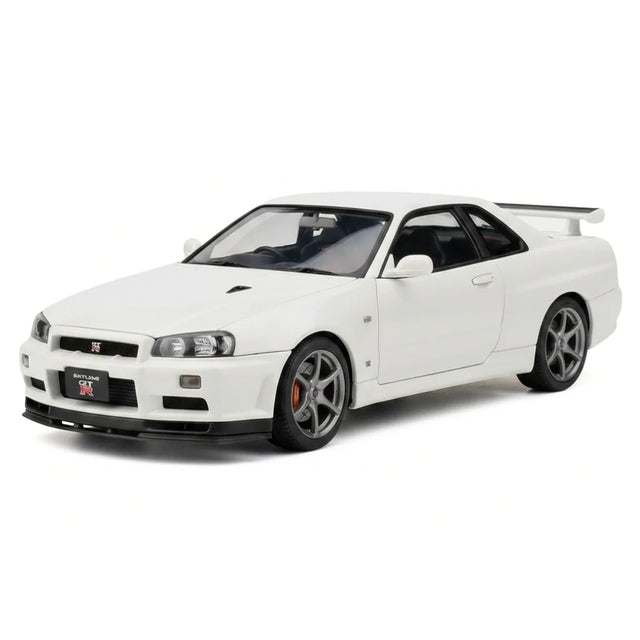 AutoArt Nissan 2000 Skyline GT-R R34 V-Spec II White 1:18 – نموذج معدني قابل للجمع مصبوب.