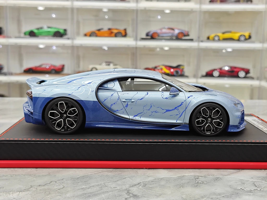 BBA Bugatti 2022 Chiron Profilee Ice Blue Marble 1:18 – نموذج راتنج قابل للجمع