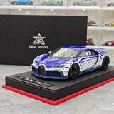 BBA Bugatti 2022 Chiron Profilee الأبيض والأزرق 1:18 – راتنج نموذجي قابل للجمع