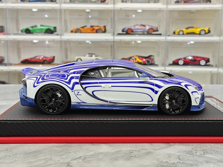 BBA Bugatti 2022 Chiron 프로필 화이트 앤 블루 1:18 – 수집용 레진 모델 레진