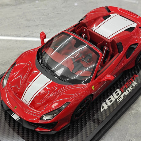 BBR Ferrari 2018 488 Pista Spider Rosso Corsa White Livery 1:18 – Resina de Modelo de Resina de Colección