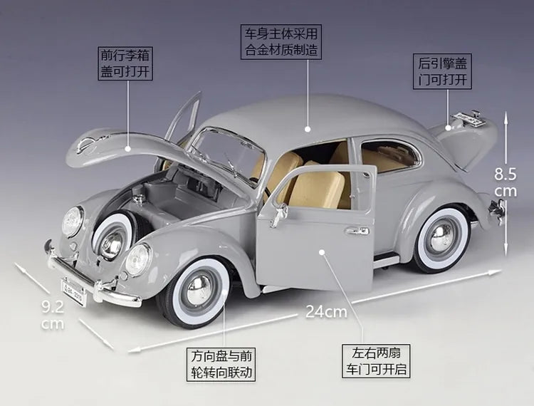 [Bburago] 1:18 Volkswagen 1955 Kafer Beetle Gray Model Car Die-Cast
