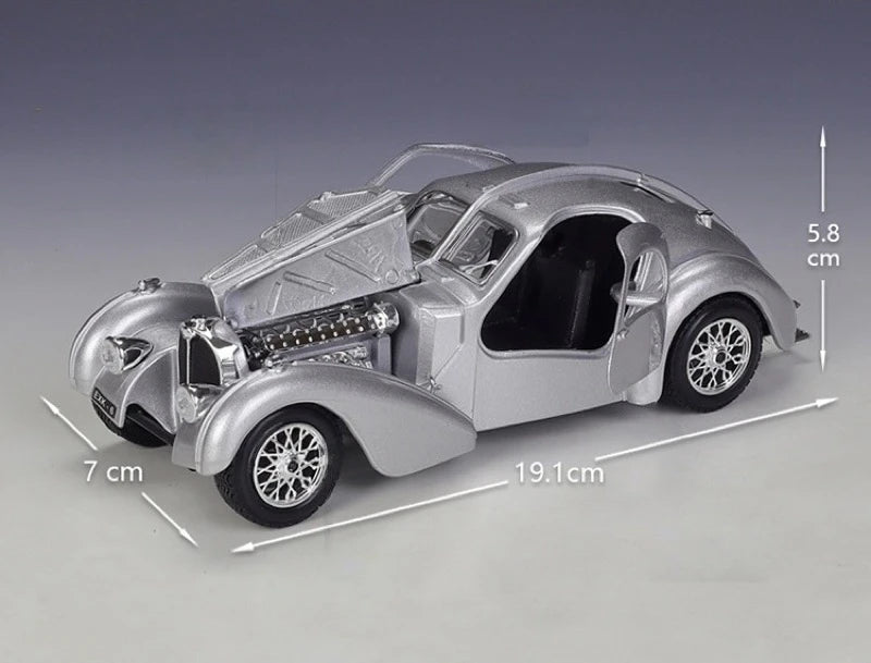 [Bburago] 1:24 Bugatti 1936 Type 57SC Atlantic Silver Model Car Die-Cast