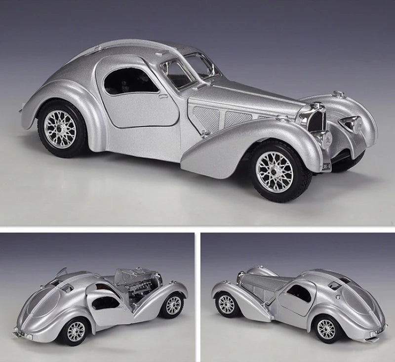 [Bburago] 1:24 Bugatti 1936 Type 57SC Atlantic Silver Model Car Die-Cast