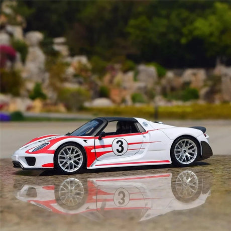 Bburago Porsche 2013 918 Spyder Weissach Package 1:24 – modelo de exposição em metal fundido