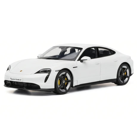 Bburago Porsche 2019 Taycan Turbo S branco 1:24 – modelo de exposição em metal fundido