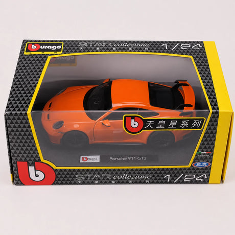 Bburago Porsche 2021 911 GT3 laranja 1:24 – modelo de exposição em metal fundido
