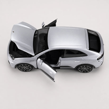 Bburago Porsche 2024 Macan Turbo prateado 1:24 – modelo de exposição em metal fundido