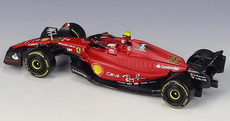 Bburago Ferrari 2022 F1-75 #55 Carlos Sainz F1 1:43 modelo de exposição em metal fundido - ver 3