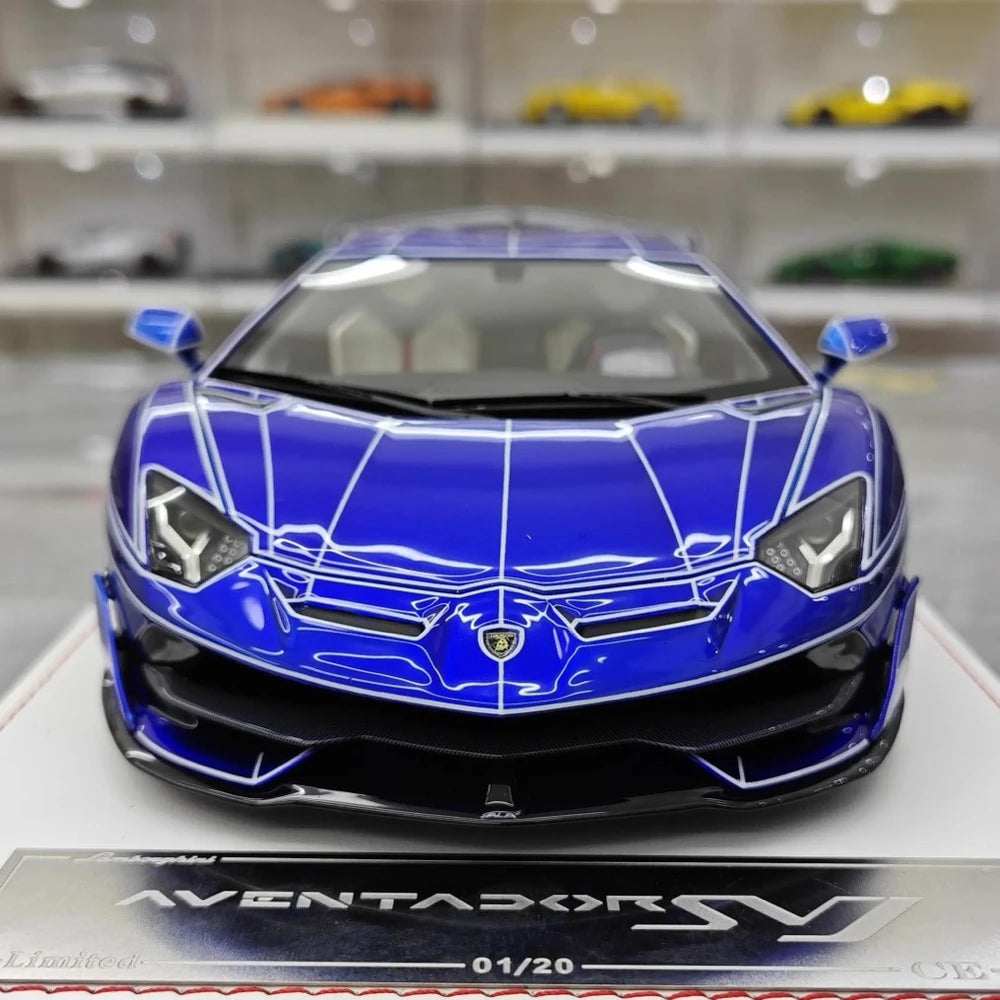 [CE] 1:18 Lamborghini 2020 Aventador SVJ Blue Model Car Resin