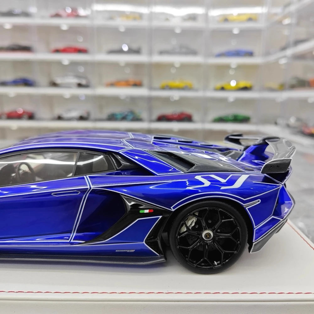 [CE] 1:18 Lamborghini 2020 Aventador SVJ Blue Model Car Resin