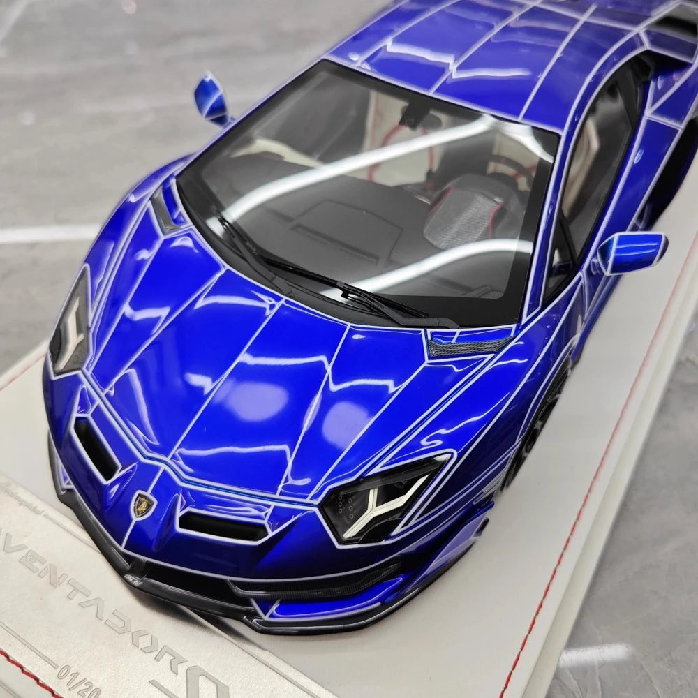 [CE] 1:18 Lamborghini 2020 Aventador SVJ Blue Model Car Resin