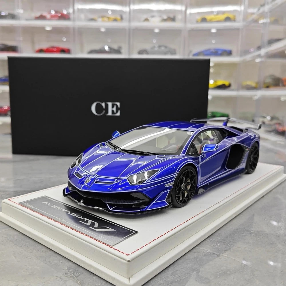 [CE] 1:18 Lamborghini 2020 Aventador SVJ Blue Model Car Resin