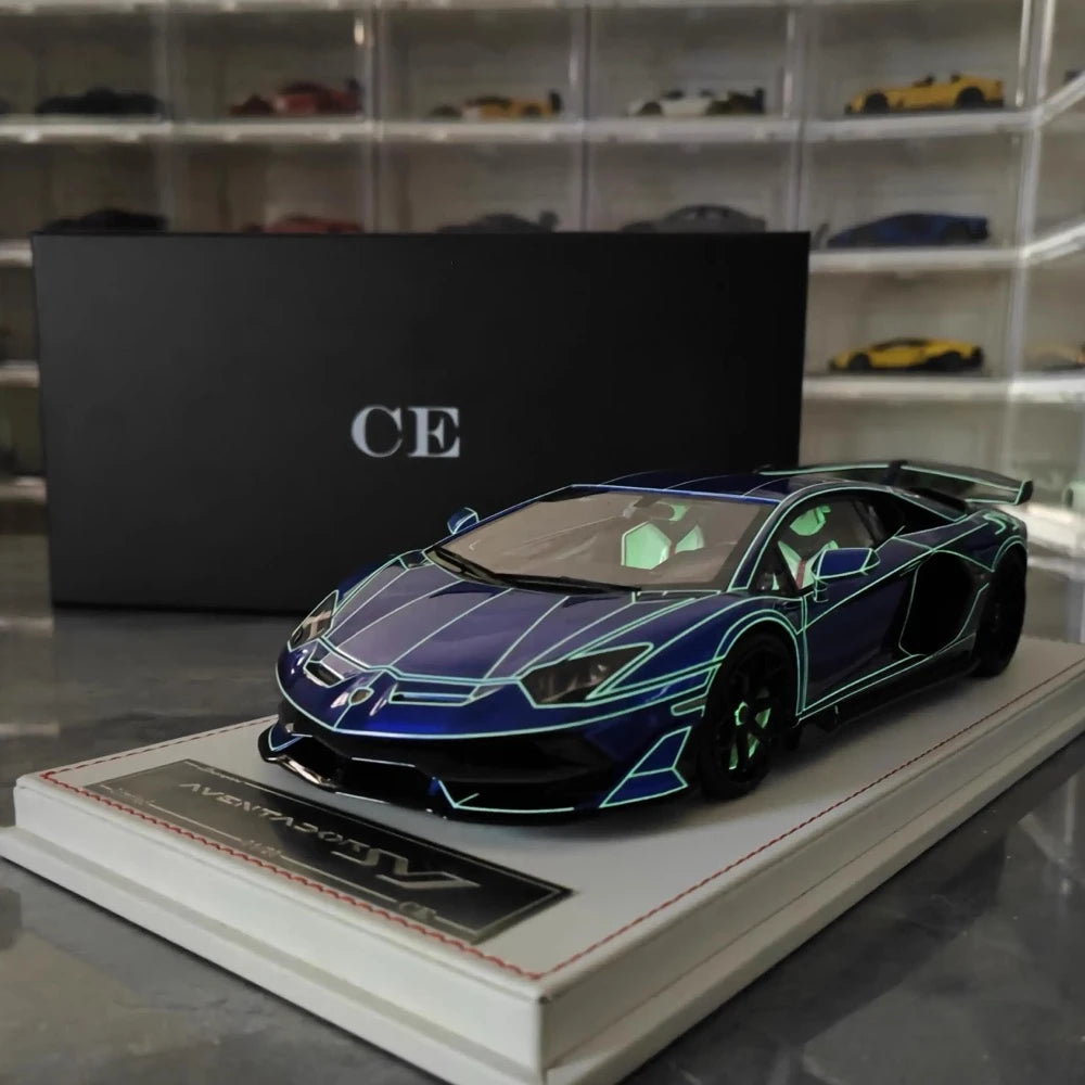 [CE] 1:18 Lamborghini 2020 Aventador SVJ Blue Model Car Resin