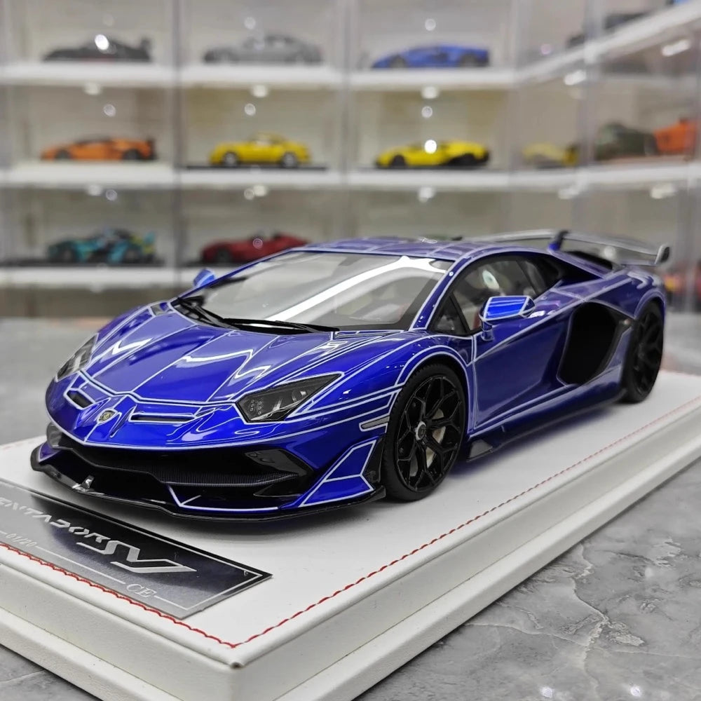 [CE] 1:18 Lamborghini 2020 Aventador SVJ Blue Model Car Resin