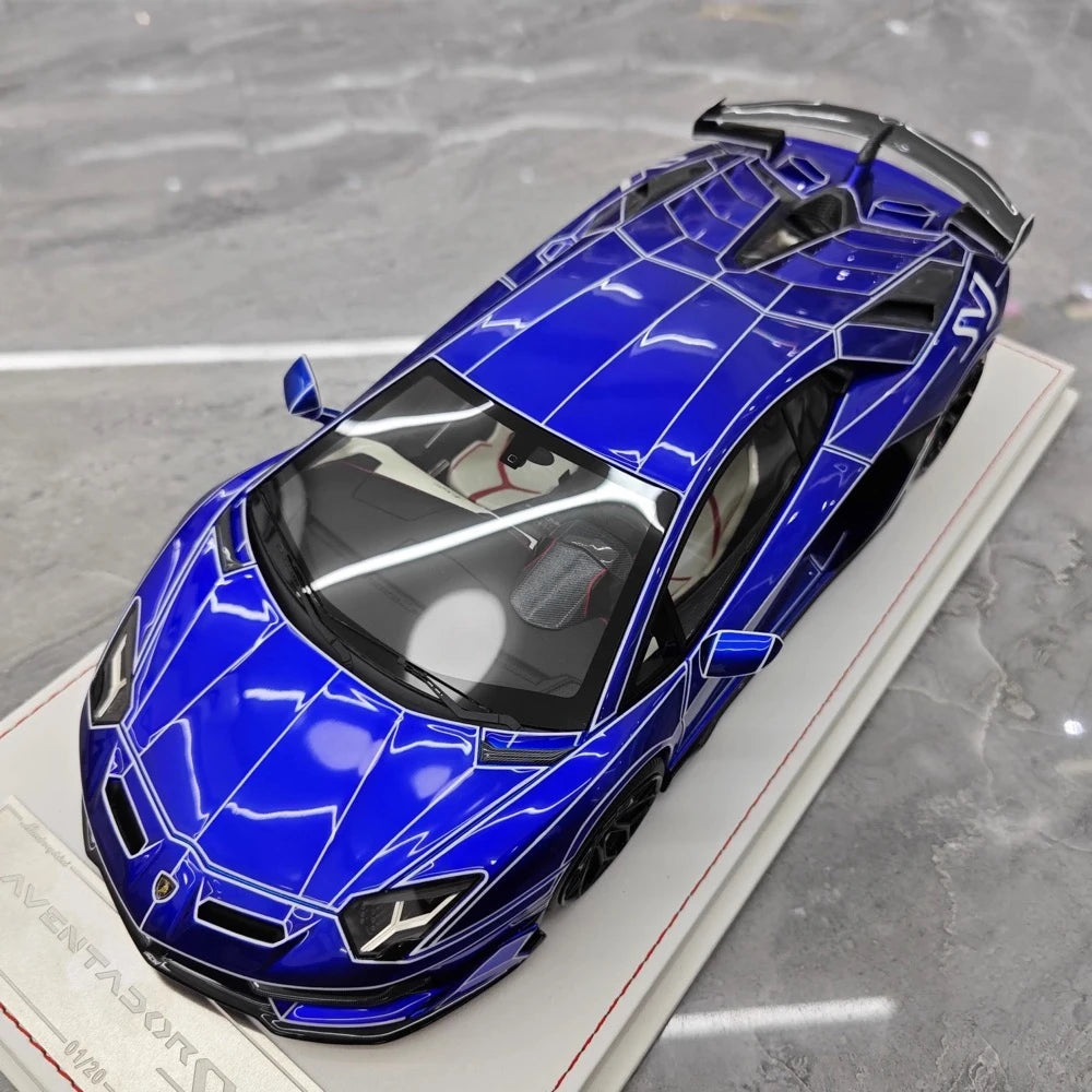 [CE] 1:18 Lamborghini 2020 Aventador SVJ Blue Model Car Resin