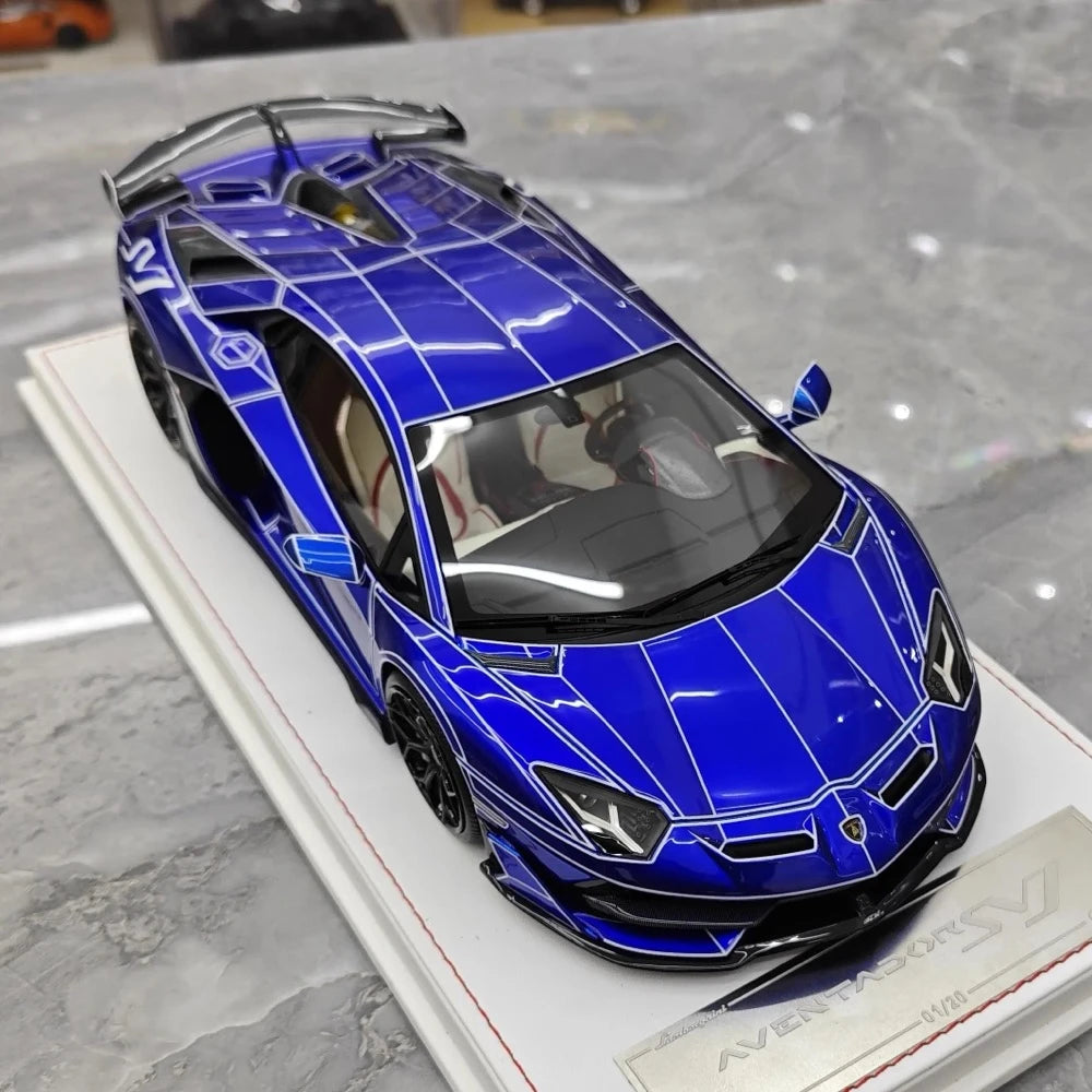 [CE] 1:18 Lamborghini 2020 Aventador SVJ Blue Model Car Resin