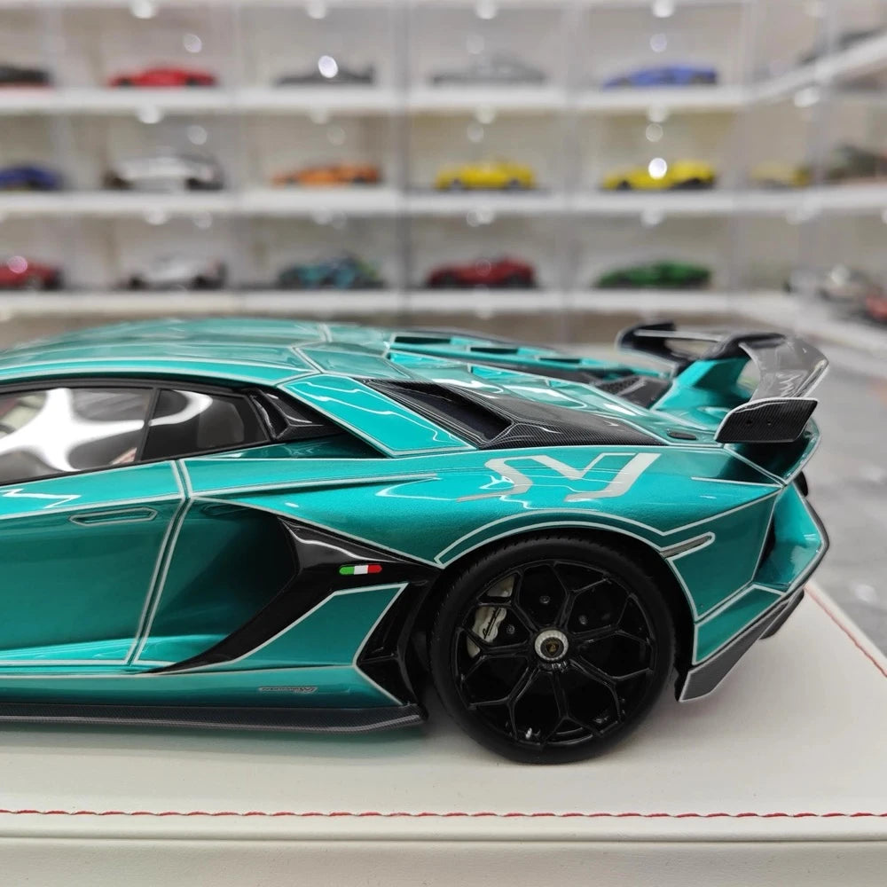 [CE] 1:18 Lamborghini 2020 Aventador SVJ Cyan Model Car Resin