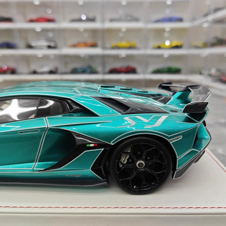 [CE] 1:18 Lamborghini 2020 Aventador SVJ Cyan Model Car Resin