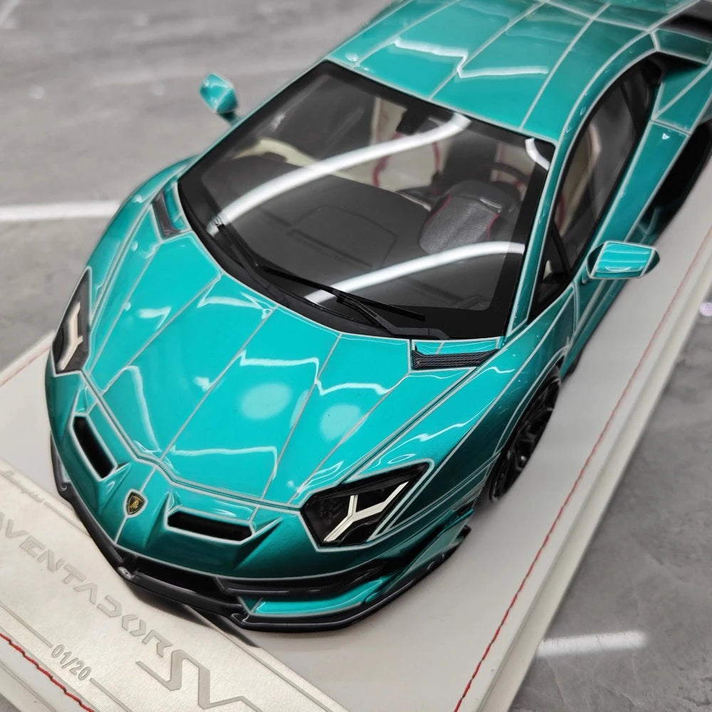 [CE] 1:18 Lamborghini 2020 Aventador SVJ Cyan Model Car Resin