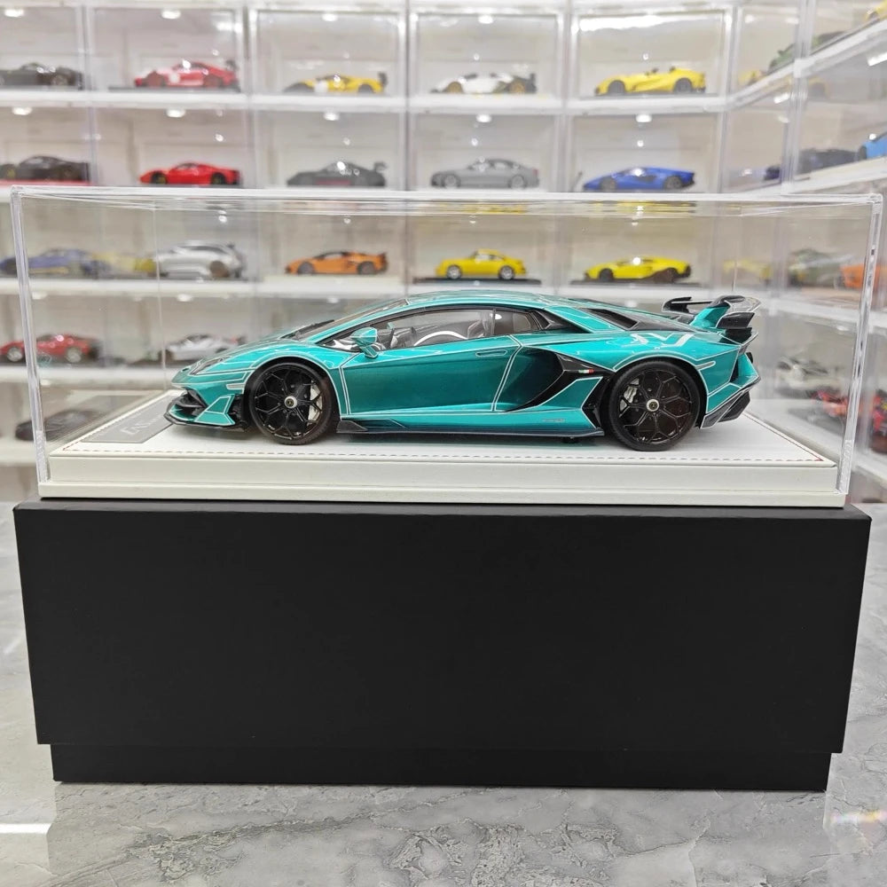 [CE] 1:18 Lamborghini 2020 Aventador SVJ Cyan Model Car Resin