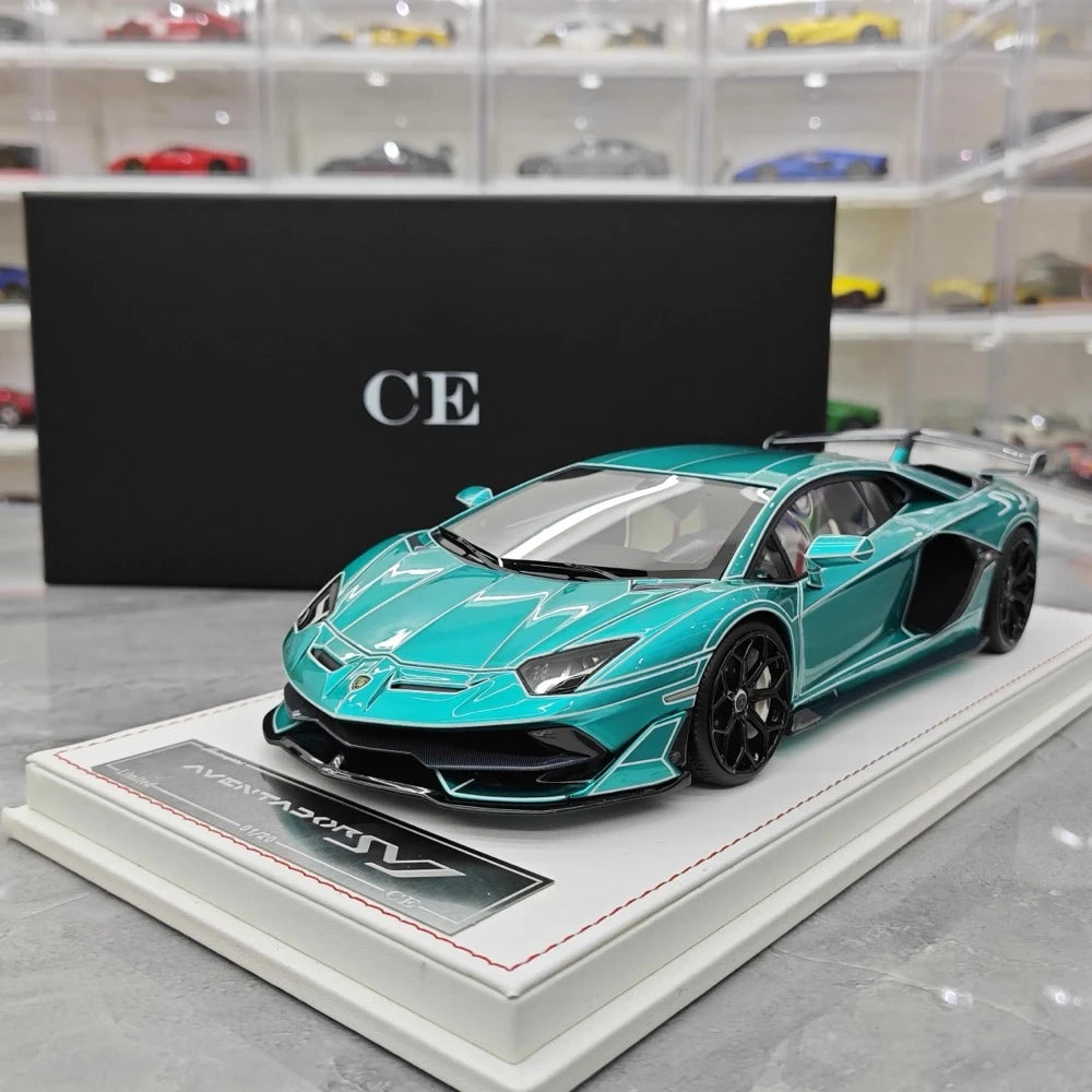 [CE] 1:18 Lamborghini 2020 Aventador SVJ Cyan Model Car Resin