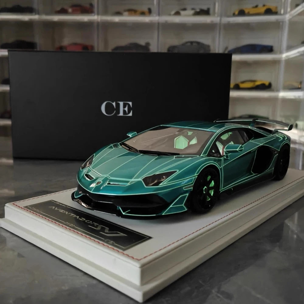 [CE] 1:18 Lamborghini 2020 Aventador SVJ Cyan Model Car Resin