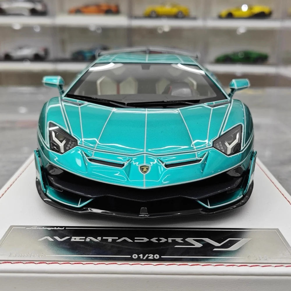 [CE] 1:18 Lamborghini 2020 Aventador SVJ Cyan Model Car Resin