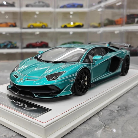 [CE] 1:18 Lamborghini 2020 Aventador SVJ Cyan Model Car Resin