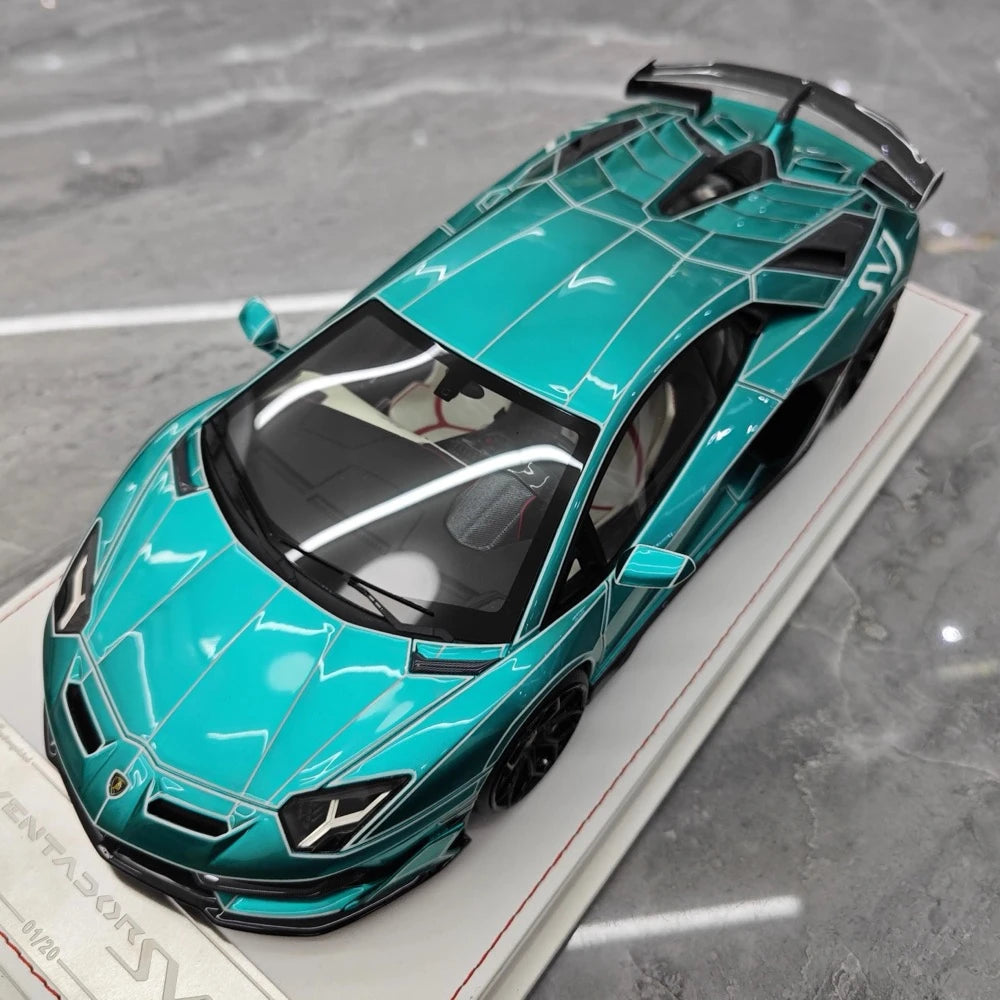 [CE] 1:18 Lamborghini 2020 Aventador SVJ Cyan Model Car Resin