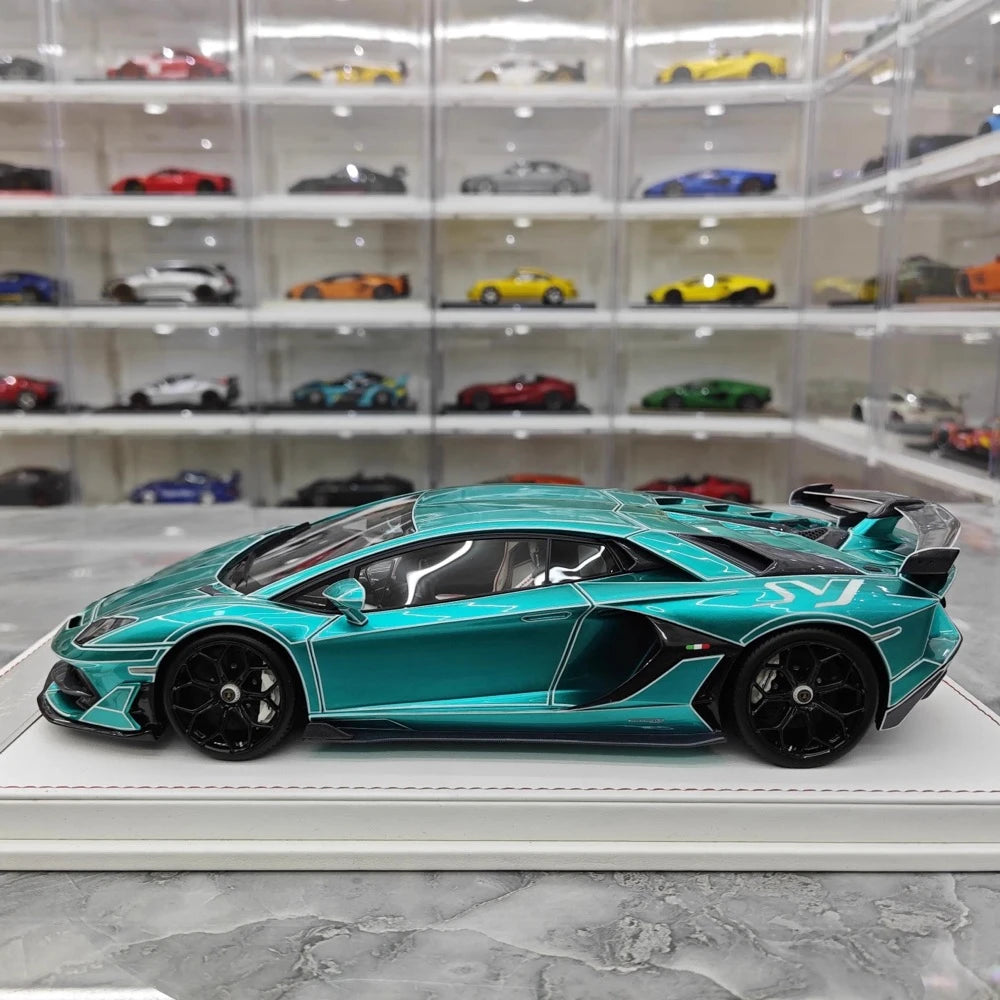 [CE] 1:18 Lamborghini 2020 Aventador SVJ Cyan Model Car Resin