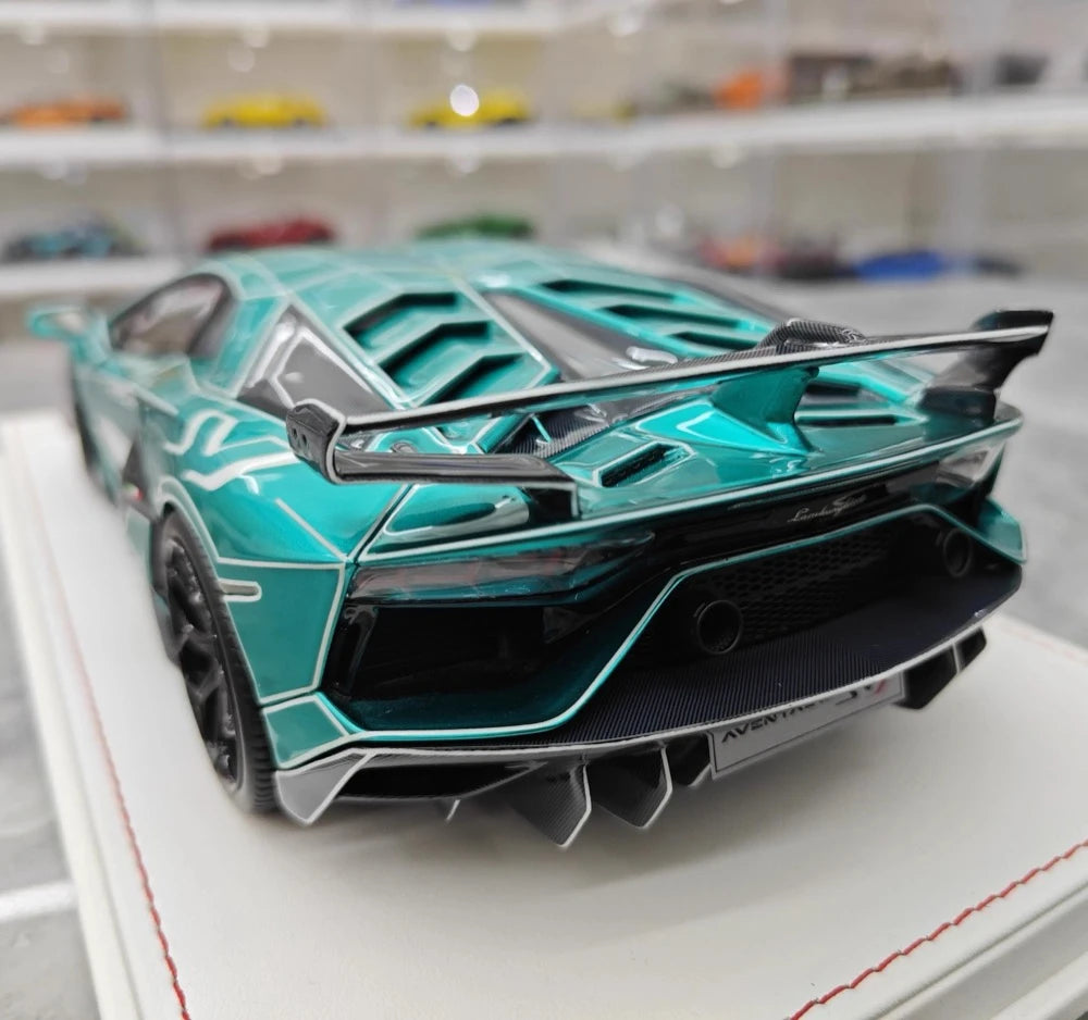 [CE] 1:18 Lamborghini 2020 Aventador SVJ Cyan Model Car Resin