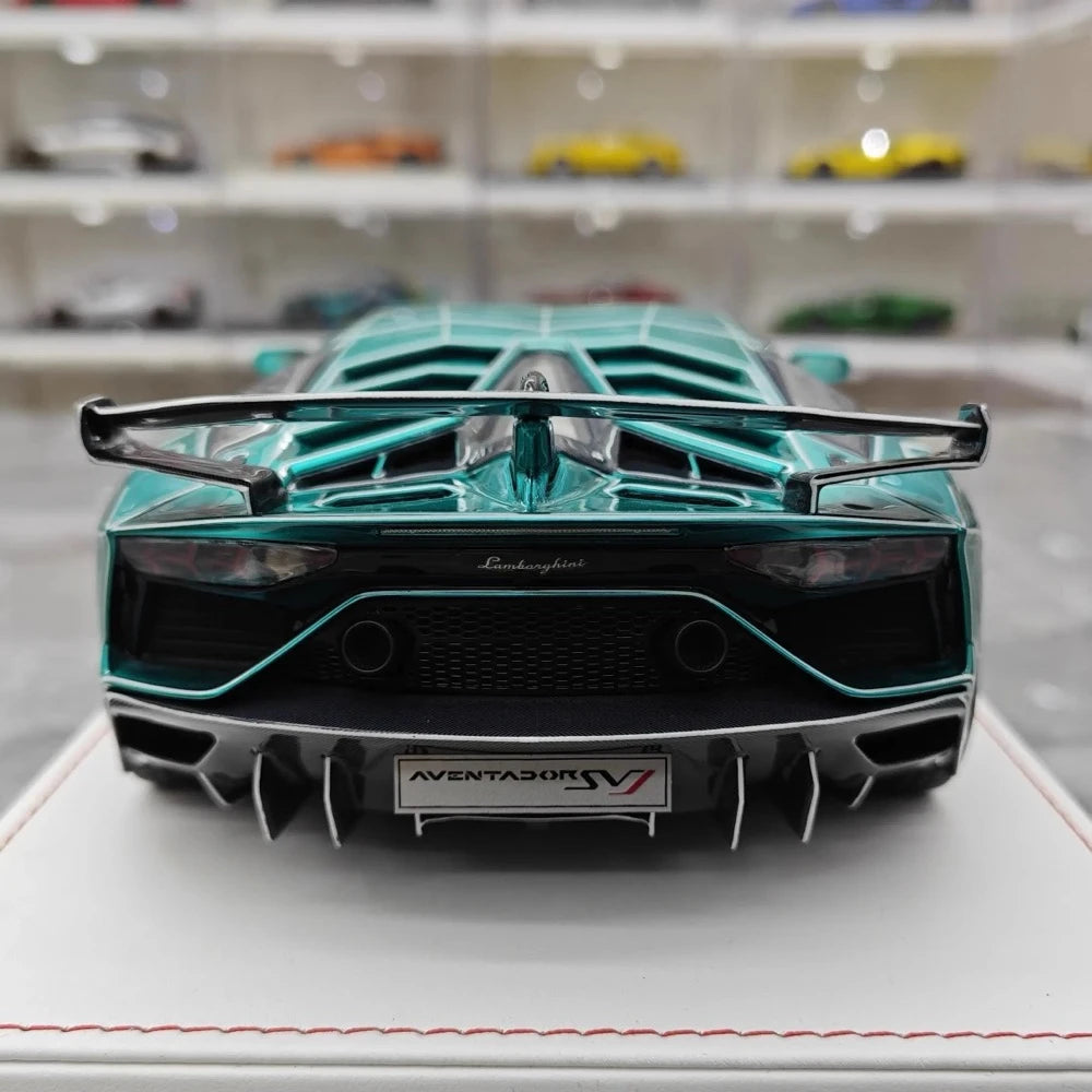 [CE] 1:18 Lamborghini 2020 Aventador SVJ Cyan Model Car Resin