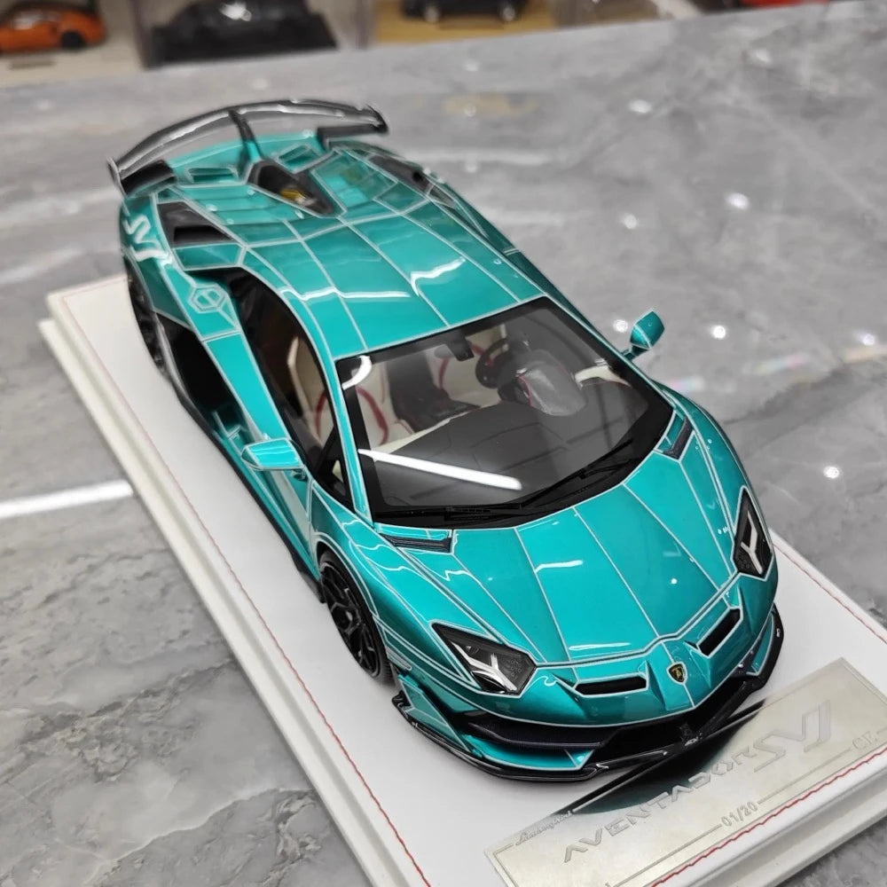 [CE] 1:18 Lamborghini 2020 Aventador SVJ Cyan Model Car Resin