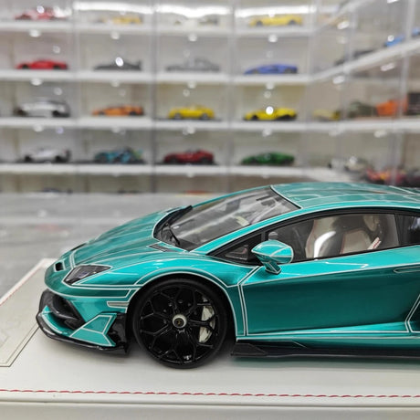 [CE] 1:18 Lamborghini 2020 Aventador SVJ Cyan Model Car Resin