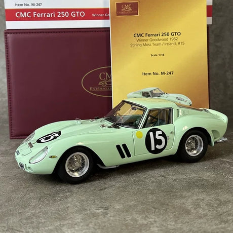 Ferrari 1962 250 GTO #15 Pale Green 1:18 Goodwood TT diecast collectible model by CMC - view 1