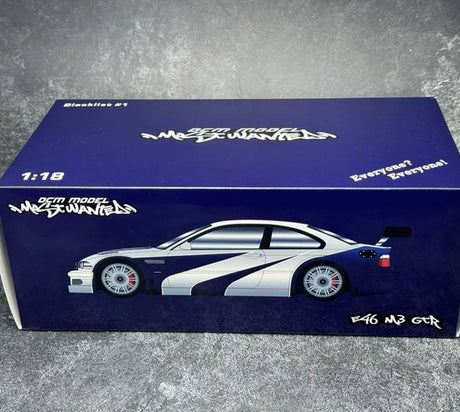 DCM BMW 2001 M3 GTR E46 1:18 blu e bianco – Modello da collezione pressofuso