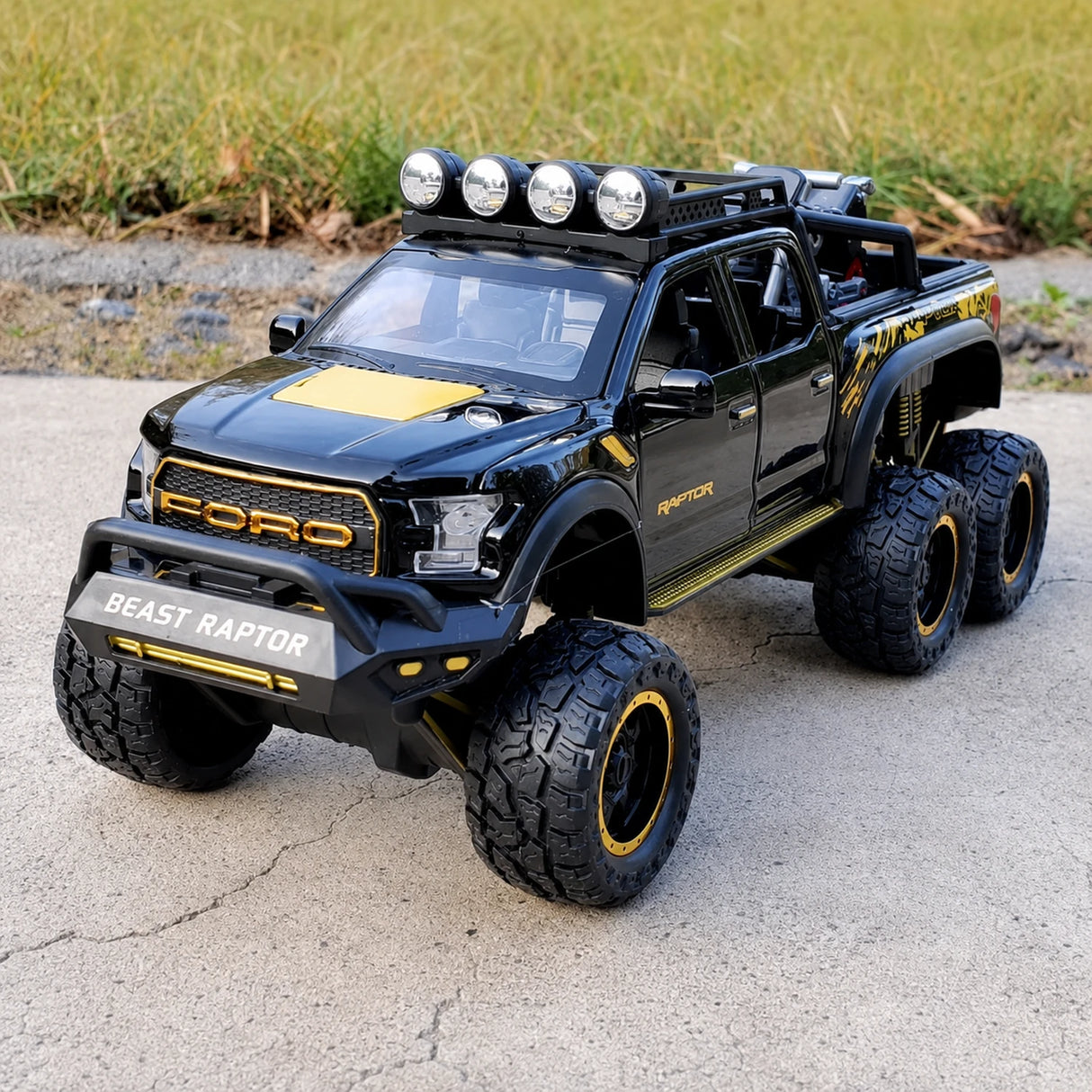 [TOY] 1:28 Ford 2020 F-150 Raptor 6x6 Off-Road Glossy Black Model Car Die-Cast