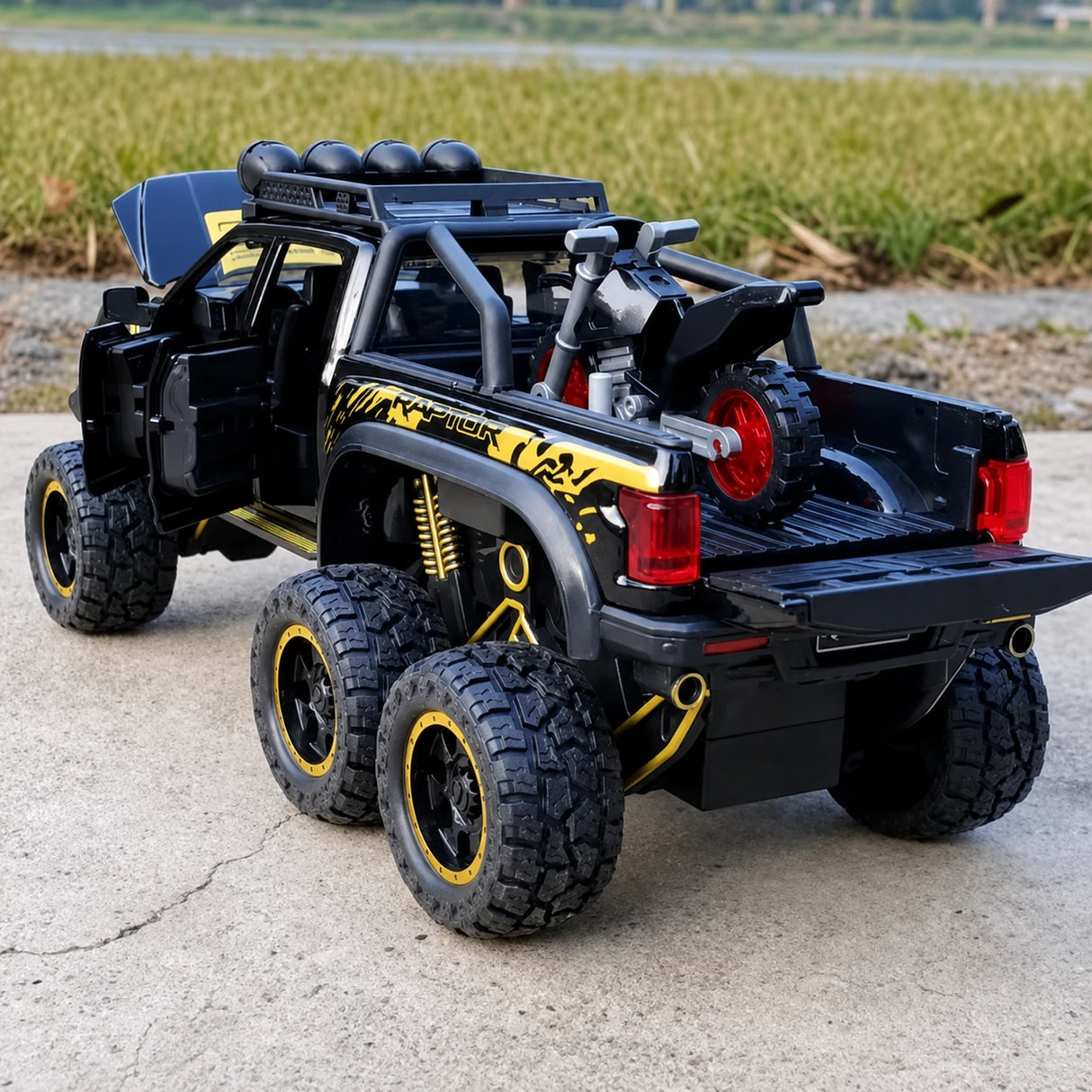 [TOY] 1:28 Ford 2020 F-150 Raptor 6x6 Off-Road Glossy Black Model Car Die-Cast
