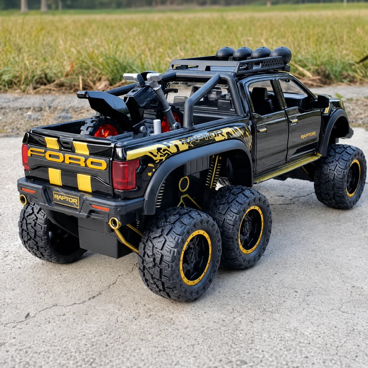 [TOY] 1:28 Ford 2020 F-150 Raptor 6x6 Off-Road Glossy Black Model Car Die-Cast